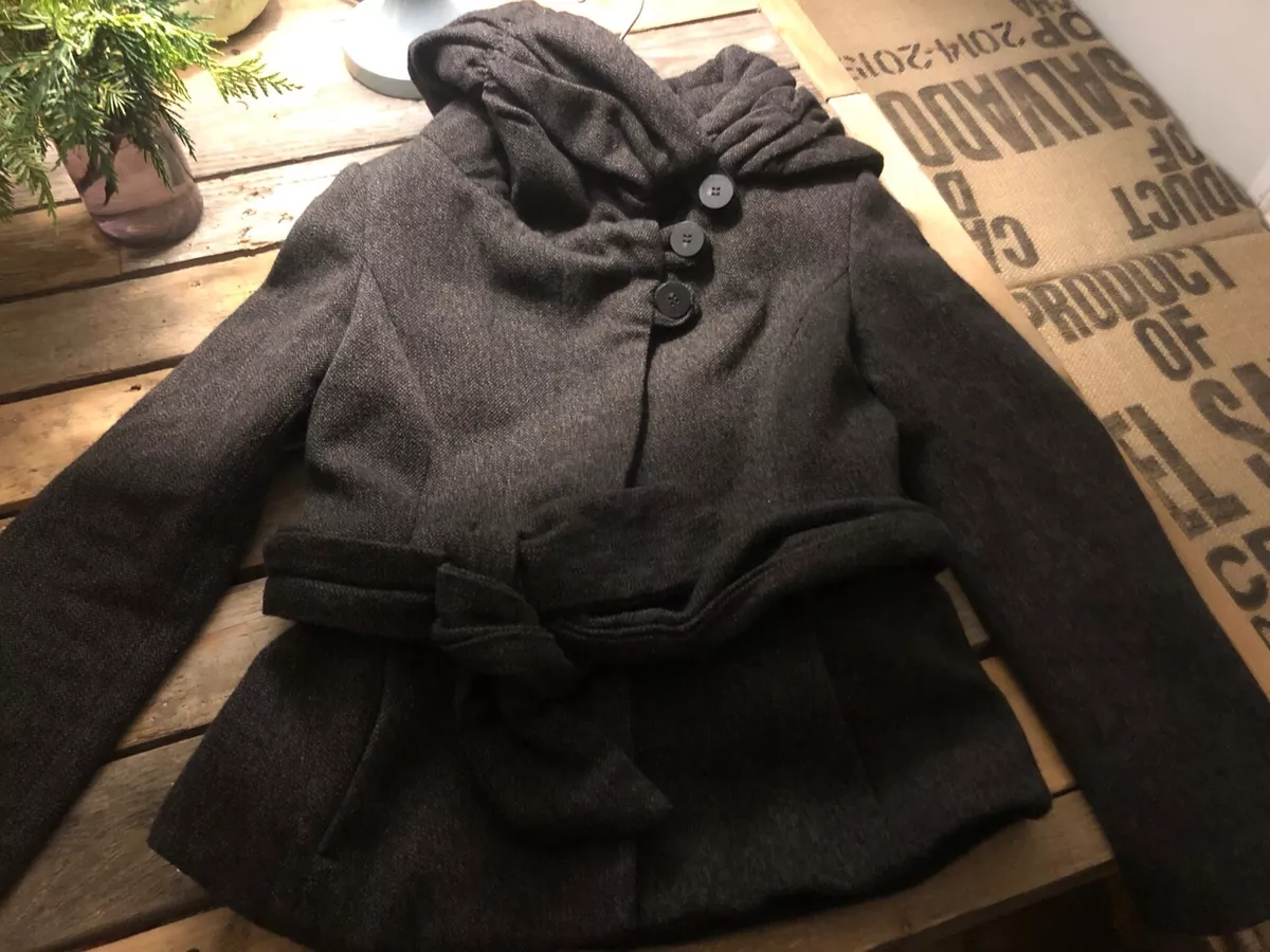 ZARA BASIC OUTERWEAR BLACK COFFEE TWEED WOOL BLEND SWING COAT WOMENS XS SMALL
