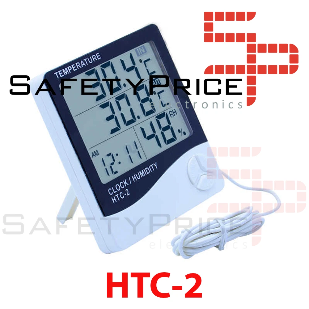 Termometro Higrometro Reloj Digital Interior-Exterior temperatura humedad  HTC-2