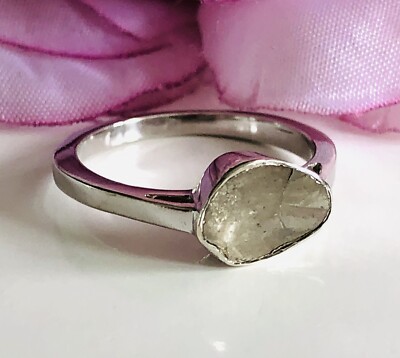 Handwerklich handgefertigter Polki Diamant Platin Overlay 925 Sterlingsilber Ring Größe K