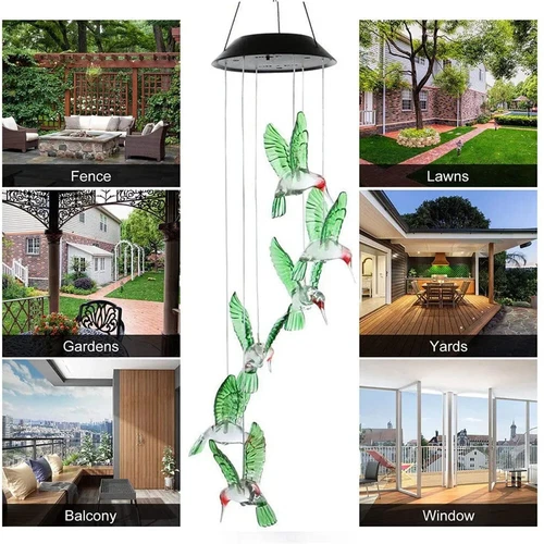 Außen Farbwechsel solarbetrieben Kolibri Windspiel LED Licht Hof Dekor - Bild 9 von 18