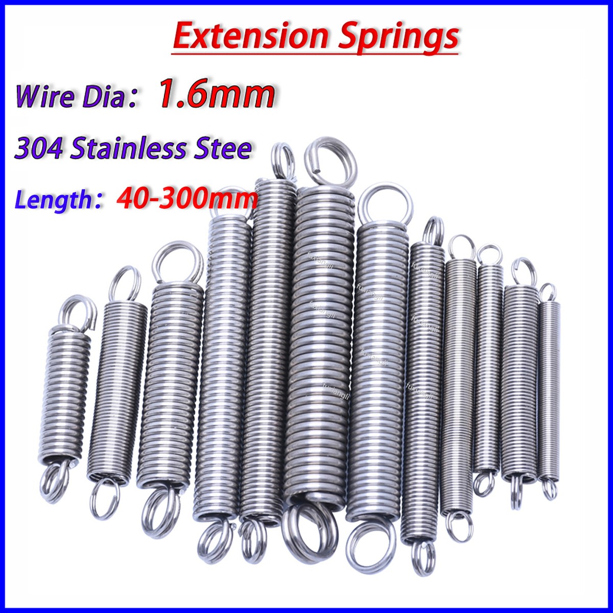 Steel Tension Springs With Hooks 1.6mm Wire Various Sizes Extension ...