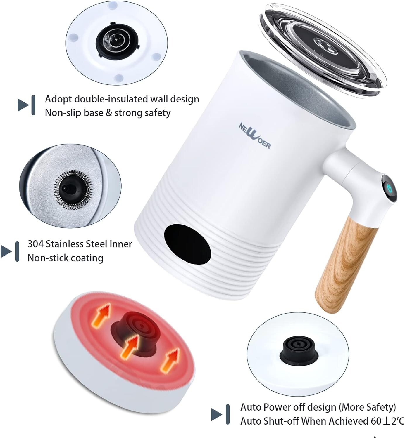 newoer Electric Milk Frother and Warmer,4 in 1 Automatic Milk Frothers