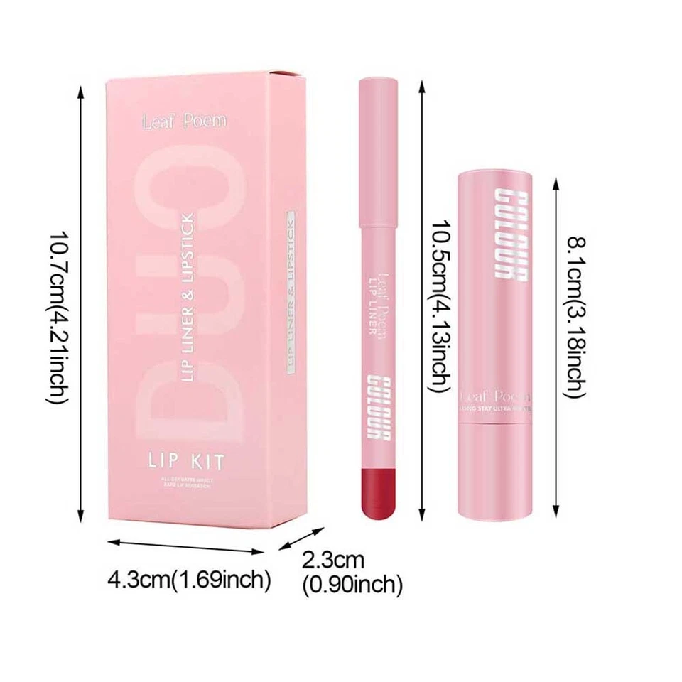 Long Lasting Lip Gloss Non-stick Matte Liquid Lipstick Lip Liner Pencil Kit Set@ - Image 2 of 4