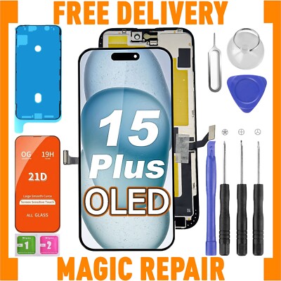 Für iPhone 15 Plus weicher OLED Bildschirm Ersatz + Digitizer + Werkzeuge + Schutz UK