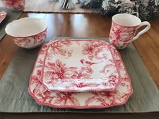 222 Fifth Christmas Lane SINGLE Place Setting Cardinal Red 4 Piece Christmas New