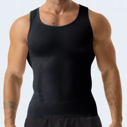 T-shirt canotta da uomo body shaper ventre compressione petto cintura - Foto 20 di 29