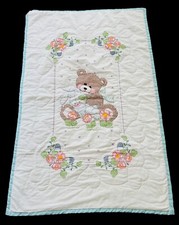 Baby Crib Toddler Bed Quilt Comforter Cross Stitch Teddy Bear Bunny Flowers