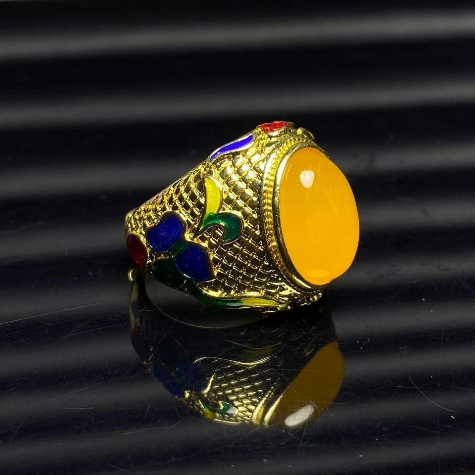  Anillos para pulgar tiro con arco amuleto jade jadeíta birmano amarillo hielo natural Foto 4 de 4