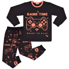 Kids Pyjama Game Time Contrast Top Bottom 2 Piece Sleepwear Set For Girls  Boys