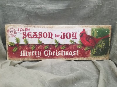 Creative Co-op Bird Art Season For Joy Merry Christmas Hanging Wall Plaque Sign