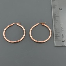 14K ROSE GOLD 2X25MM HIGH POLISHED HOOP EARRINGS FREE GIFT BOX