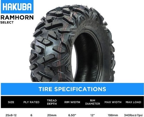 Tire - Hakuba Ramhorn Select Offroad, 25x8-12, 6 Ply, Bighorn Style, ATV / UTV - Picture 9 of 11
