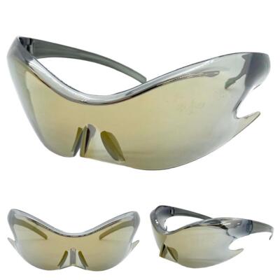 Men's Women Biker Sporty Punk Rock Raver Shield Party DJ SUN GLASSES Bronze Lens