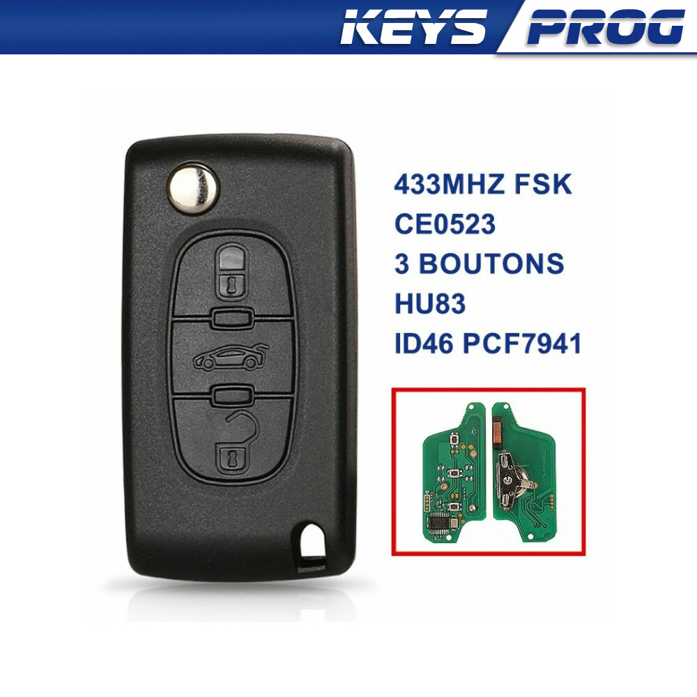 Clé électronique vierge Peugeot Citroen DS télécommande FSK 3 boutons coffre HU83