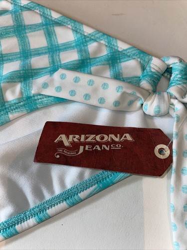 NWT Arizona Jean Co Bikini Bottom Aqua Blue Plaid Side Tie Swim Large New - Picture 3 of 5