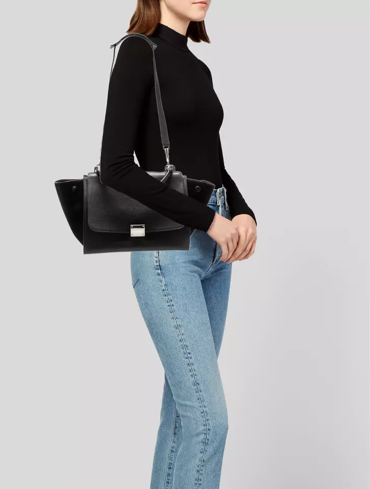 CELINE Small Trapeze Top Handle Tote & Shoulder Bag - Black | Leather & Suede - Image 2 of 4