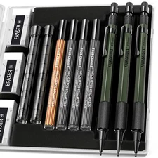 3PCS 1.3mm Mechanical Pencil Set with Case Metal Heavy Duty Carpenter Pencils...