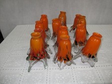Set of 12 Flowing Hand Blown Glass Tulip Shades Orange Multi Drops
