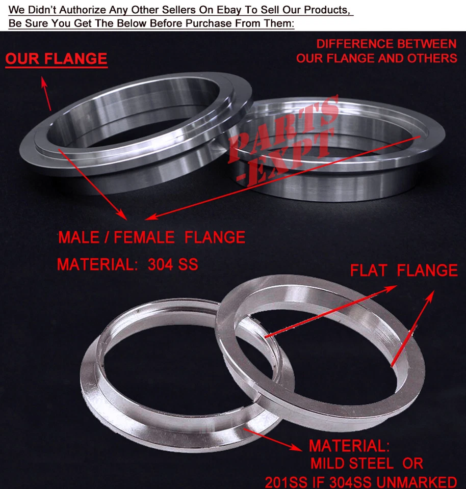 Exhaust Downpipe 3inch V-band Clamp 3" Male/Female Flange Kit SS304 stainless - Image 3 of 4