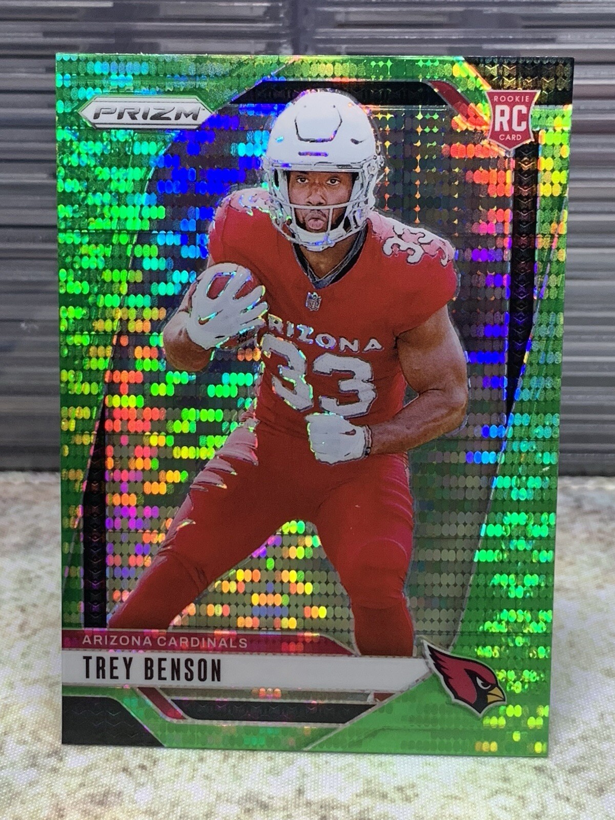 2024 Panini Prizm #392 Trey Benson Neon Green Pulsar RC Arizona Cardinals