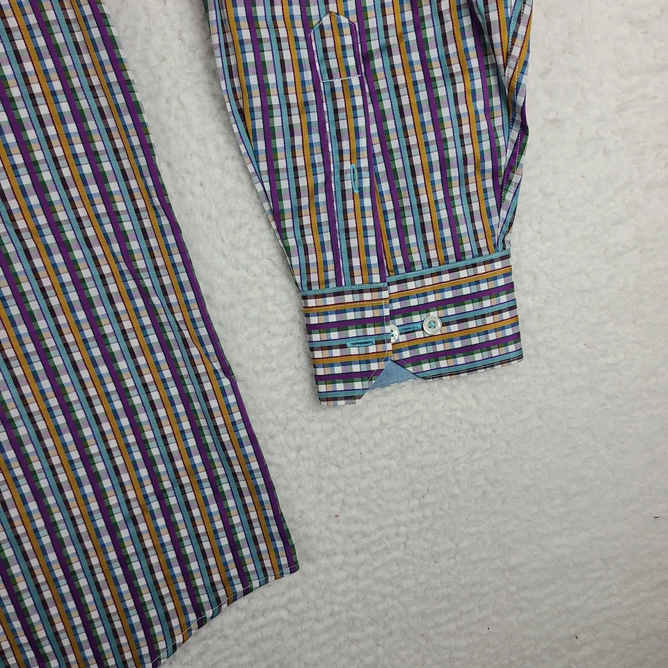 Bugatchi Uomo Shirt Mens 2XL XXL Purple Blue Green Plaid Classic Dress Button Up - Image 2 of 4