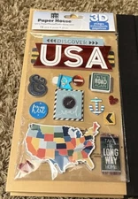 Paper House Dimensional DISCOVER THE USA Stickers 13 Pieces Travel