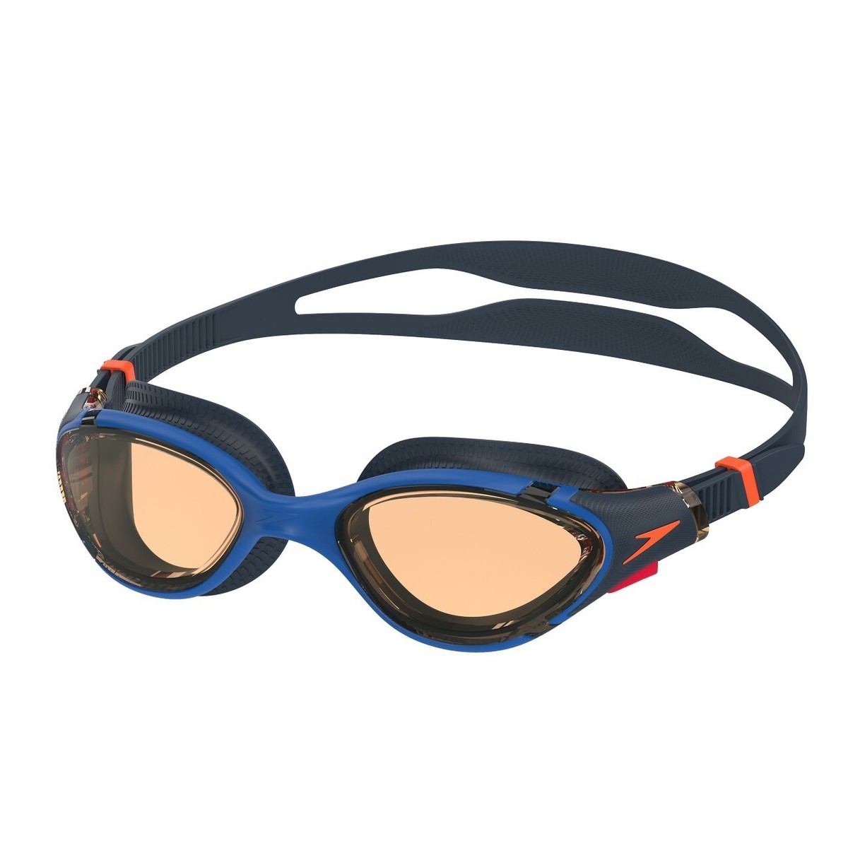 SPEEDO BIOFUSE SWIMMING GOGGLES DARK BLUE NAVY ORANGE LENS ANTIFOG  GYM