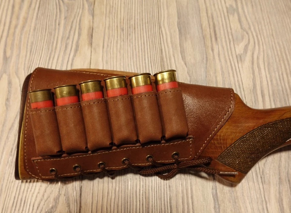 Leather Shotgun Shell Cartridge Buttstock Holder Cheek Rest Padded - 12 & 20 ga - Image 2 of 4