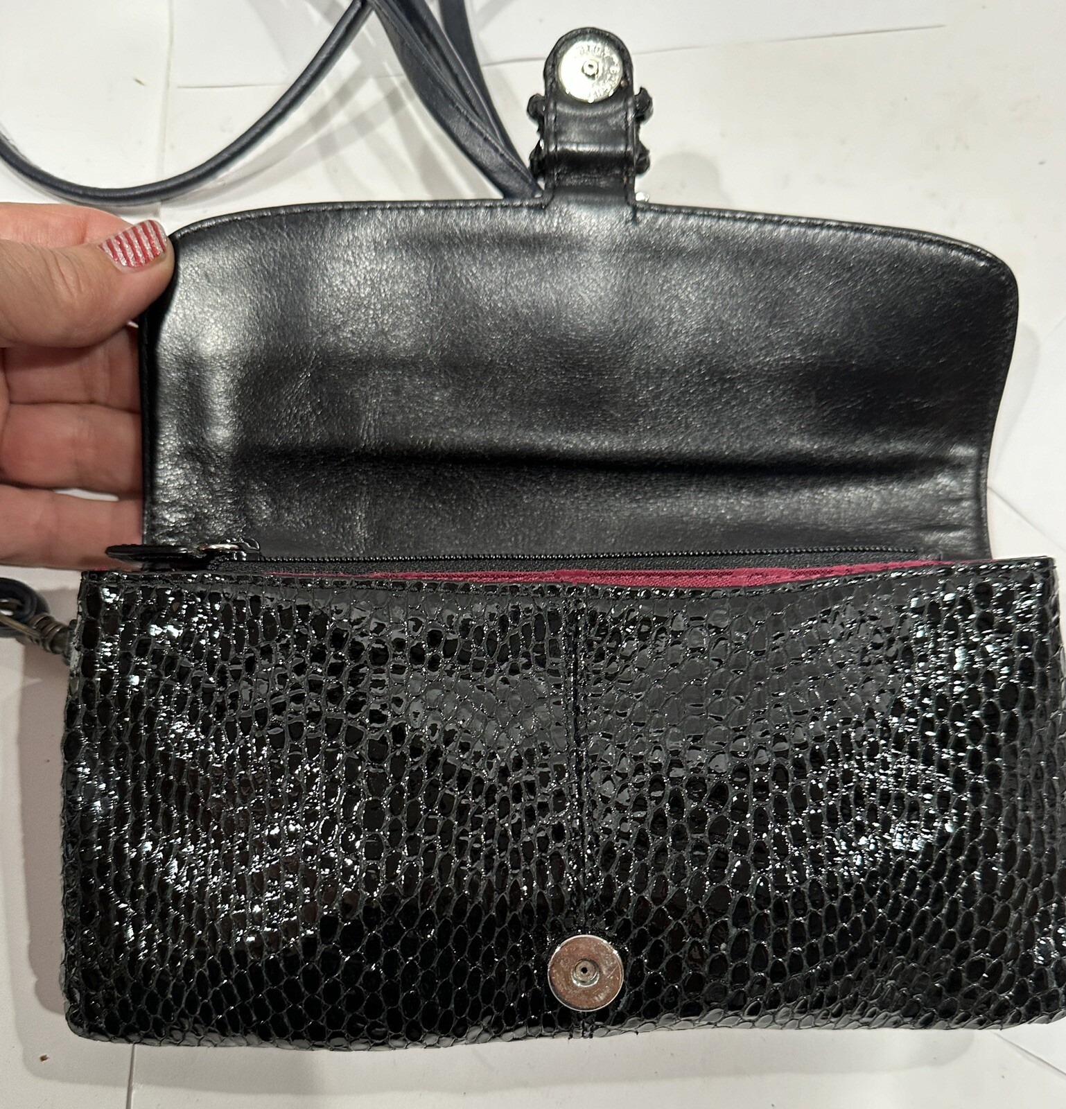 BRIGHTON Python Black Patent Snake Skin Wallet Cl… - image 7