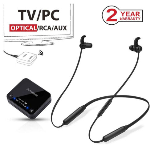 Wireless Neckband Headphones Earbuds Set for TV PC Bluetooth Transmitter - Afbeelding 1 van 7