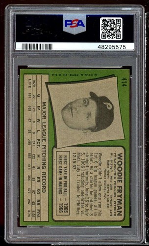 Woodie Fryman Card 1971 Topps #414 PSA 6 - Picture 2 of 2