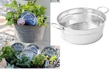 2 x Galvanised Flower Pots Planter Metal Bucket Handle Garden Tin Small 15x7cm