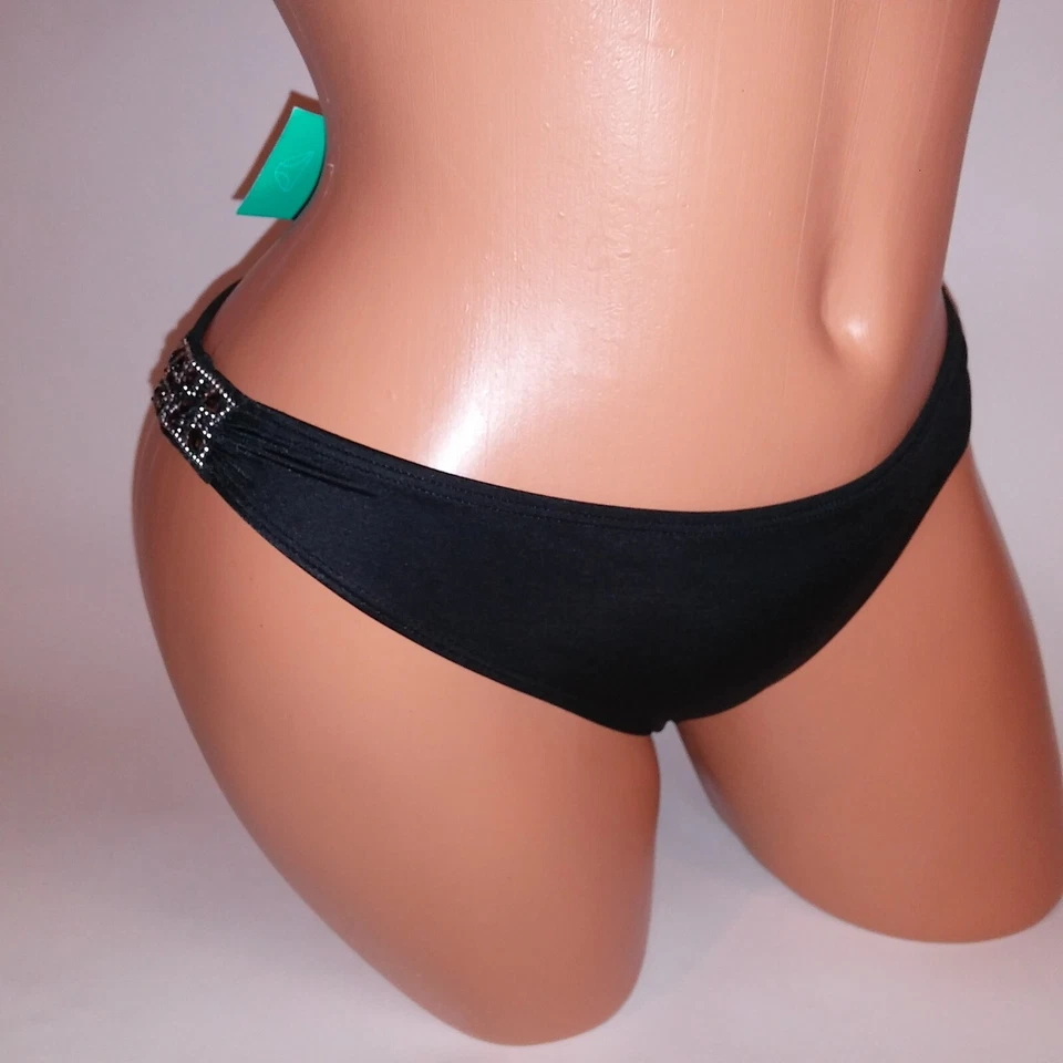 Parte inferior de bikini de natación H&M talla 4 negra lisa detalle lateral bling calzoncillos con tachuelas nuevos Foto 3 de 4