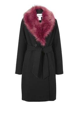 HEINE Damen Mantel mit Webpelz, schwarz-rot