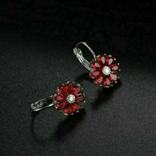 2 Ct Pear Cut Lab Created Red Ruby Drop  Dangle Earrings 14K White Gold Finish