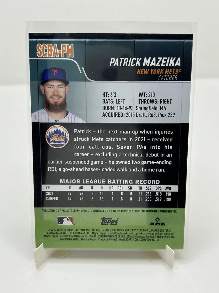 2022 Topps Stadium Club Patrick Mazeika Auto Mets RC SCBA-PM - Image 2 of 2