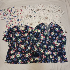 5pc NURSE MATES Women's XL Scrub Tops button  snap 2 CATHY and Floral pattern