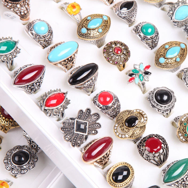 wholesale bulk lot 50pcs mix styles metal alloy jewelry rings with a display box - Imagem 3 de 4