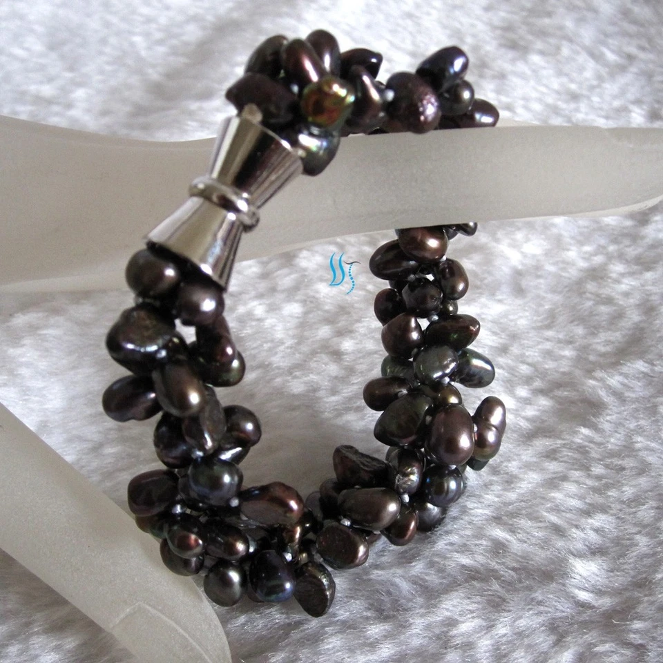 Brazalete de perlas de agua dulce barroco pavo real de 8" 6-7 mm joyería de perlas Foto 3 de 3