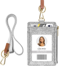 ID Badge Holder with Lanyard, Vertical Bling Shiny ID Badge Card Holder with 1 C
