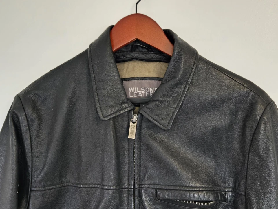 Chaqueta de Cuero Wilsons Para Hombre M Negra Cremallera Completa Abrigo Motocicleta Bombardero Y2K Clásico Foto 2 de 4