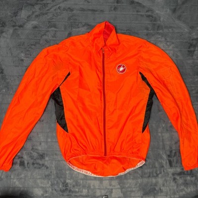 Castelli Velo Cycling Jacket Mens XL Orange Full Zip Windbreaker 4514026