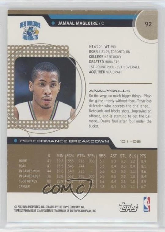 2002-03 Topps Stadium Club Tenth Anniversary Jamaal Magloire #92 - Image 2 of 2