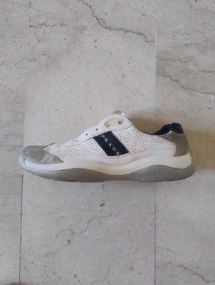 PRADA America's Cup Vintage Sneaker Weiß Navy Blau Schuhe Turnschuhe Herren 9,5 US 