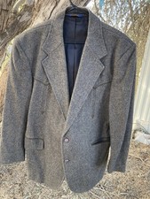 Vintage Pendleton Blazer Mens 44L Gray Herringbone Wool Western Sport Coat80s465