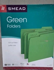Smead 12143 0.75" Expansion Colored File Folders - Letter Size/Grn (100/BX) New
