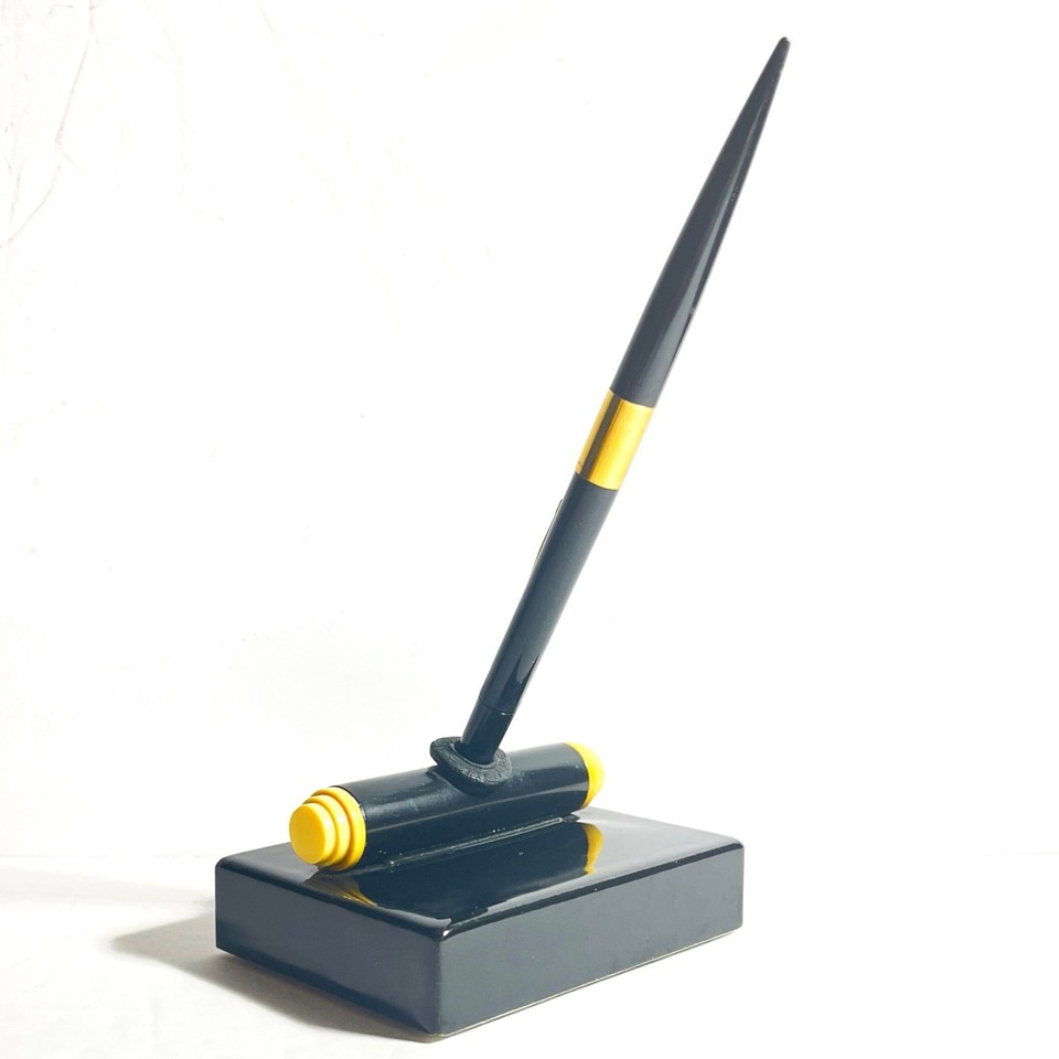 Sleek Art Deco fountain pen with stand — the kind of desk piece that makes people ask 'where did you get that?'