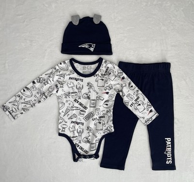 New England Patriots NFL Baby 18 Months 3-Piece Bodysuit Pants and Cap Blue NWOT
