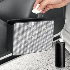 Bling Car Trash Can, Foldable Vehicle Trash Bin Black/White Classic Foldable