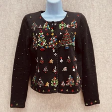 Michael Simon VTG Christmas Tree Beaded Sweater, Size S